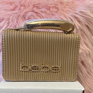 bebe Raelynn Metal Gold Ribbed Crossbody Bag